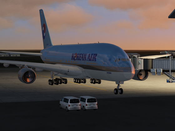 Korean Air A380 at Sunrise at EBBR