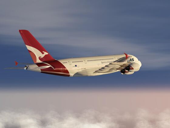 Qantas A380 Powering into the Sunset